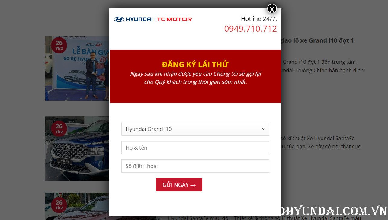  Đăng ký lái thử xe ô tô qua otohyundai.com.vn dễ dàng, nhanh chóng